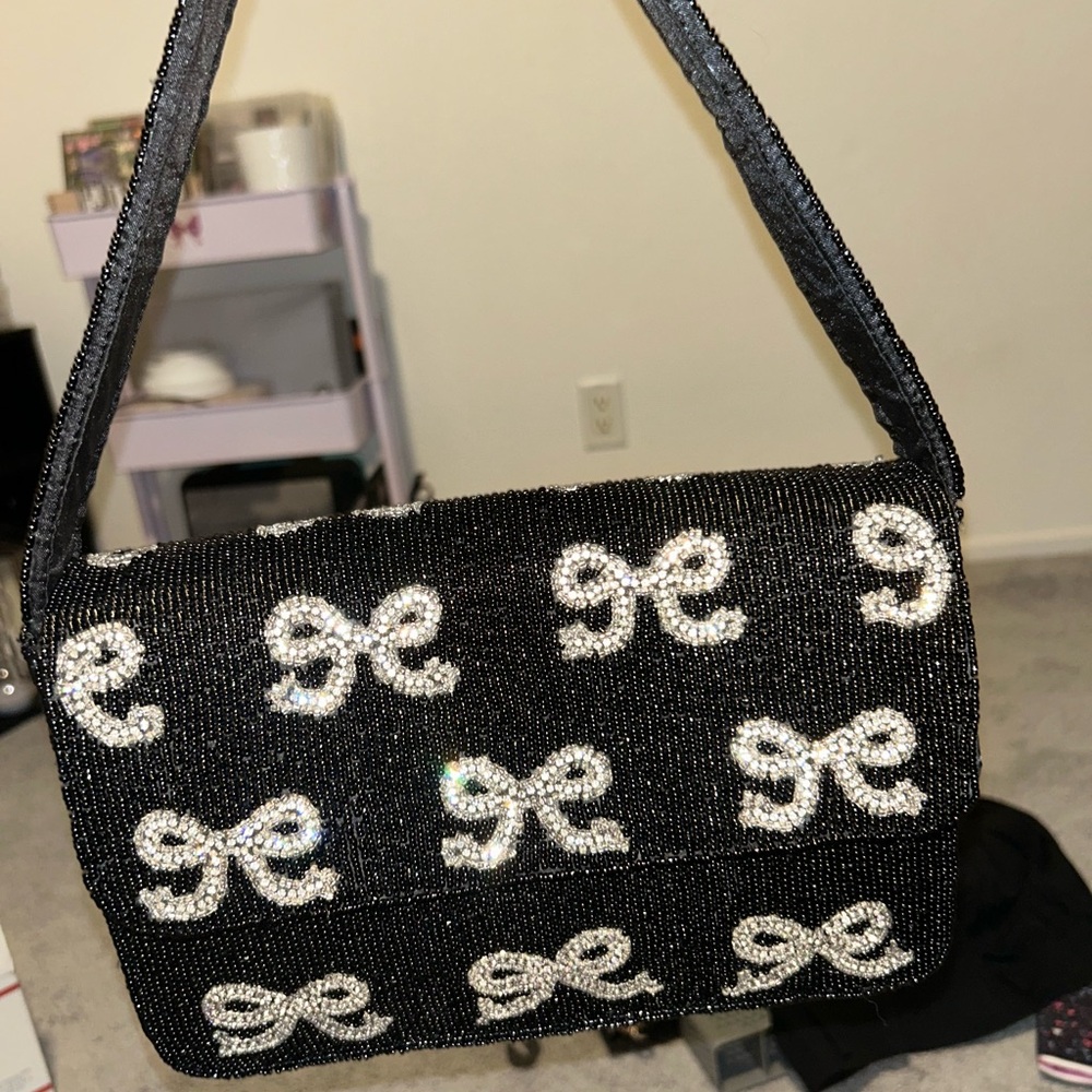 Elegant Black and White Beaded Women's Bag
